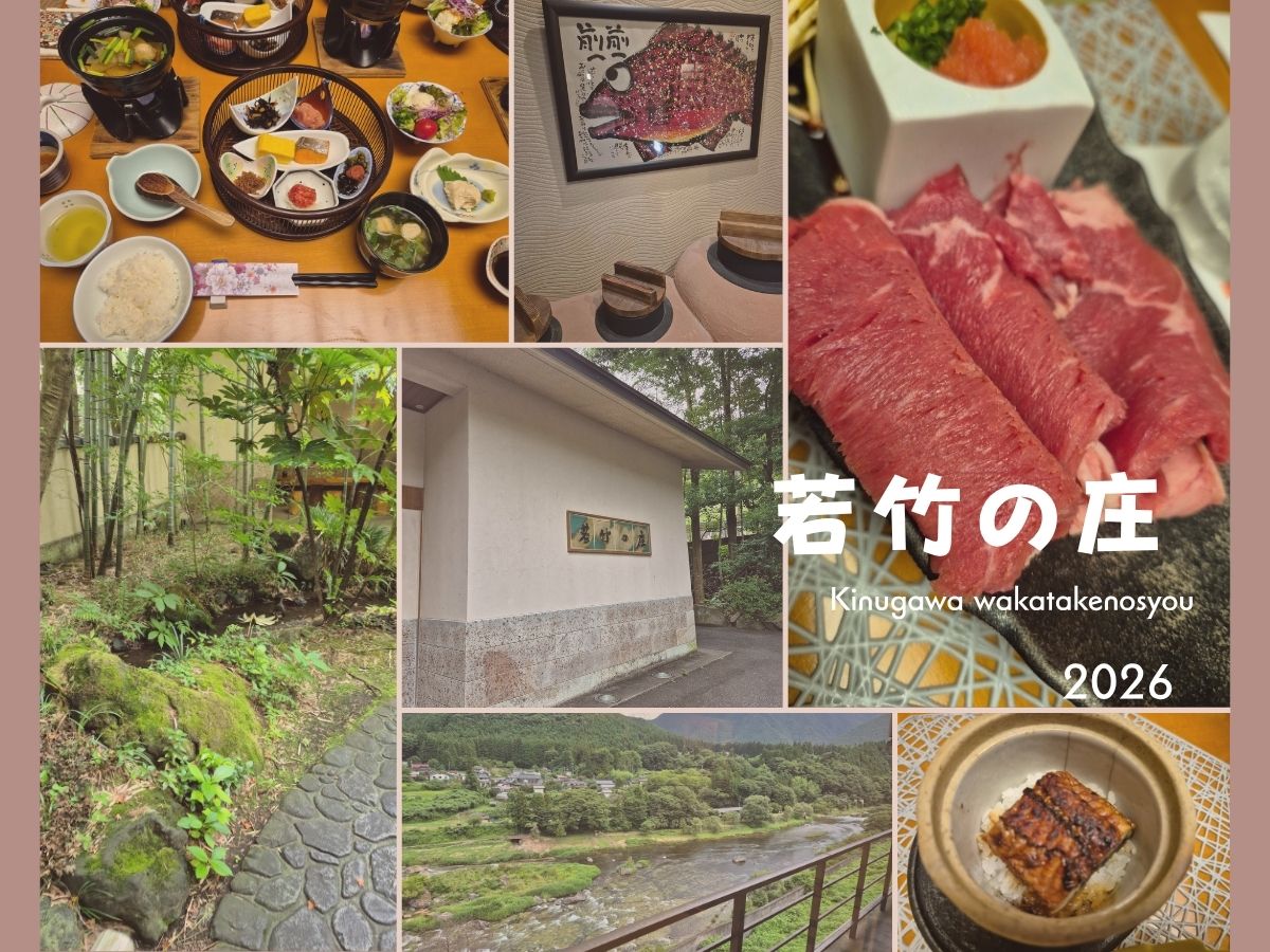 若竹の庄:部屋から望む鬼怒川と食事
